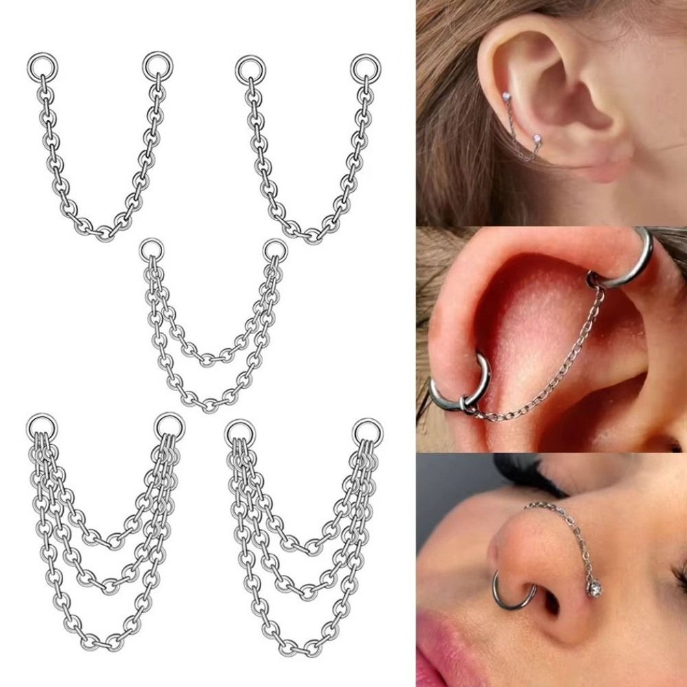 Body Jewelry Ear Piercing - Титановая цепочка для носа, трехслойная, двойная,