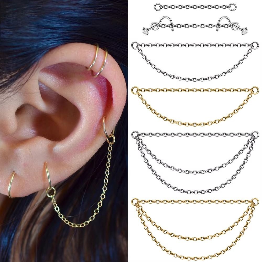 Body Jewelry Ear Piercing - Модная титановая цепочка для носа, двойная