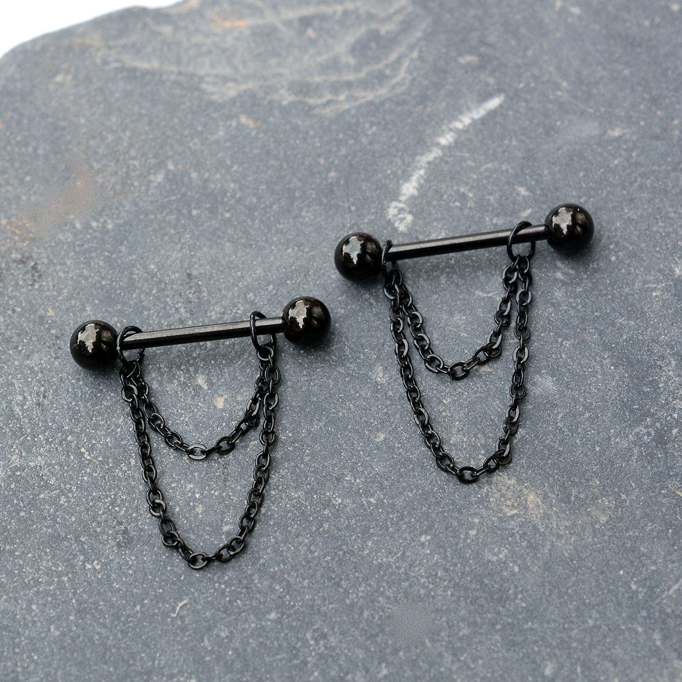 Body Jewelry Nipple Chain - Черные панковские кольца для сосков, украшение